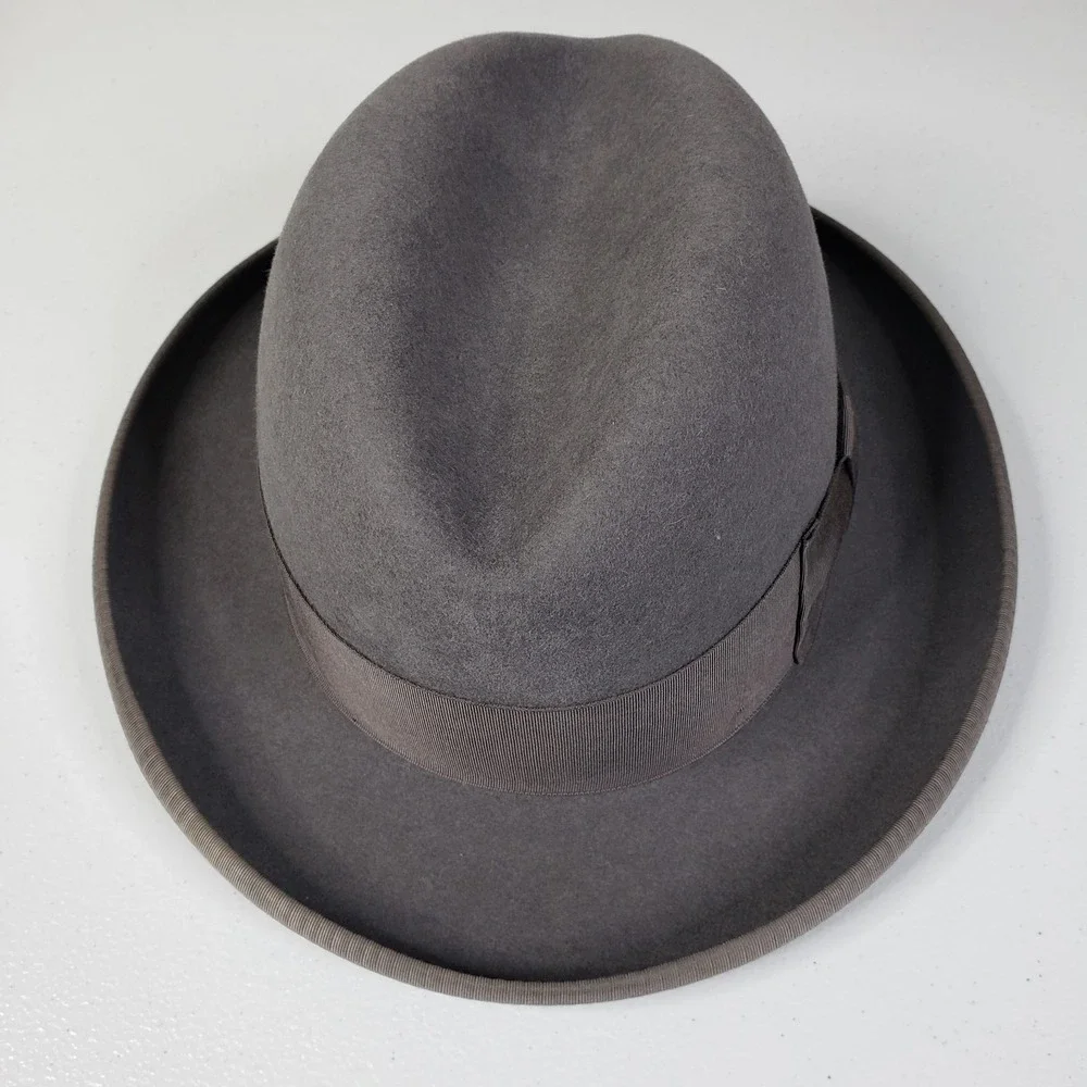 Beaver Hats Hat Brim Band Genuine Fur Felt 7 1/8 Gray Men 5X USA Made
